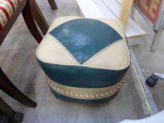 A Slatted Garden Armchair, a Regency Design Elbow Chair a Leather Back Low Armchair and a Pouffe (