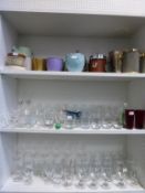 Three shelves to include: Glassware, Sylvac Plant Pot, Equine Themed Bucket etc (est £20-£40)