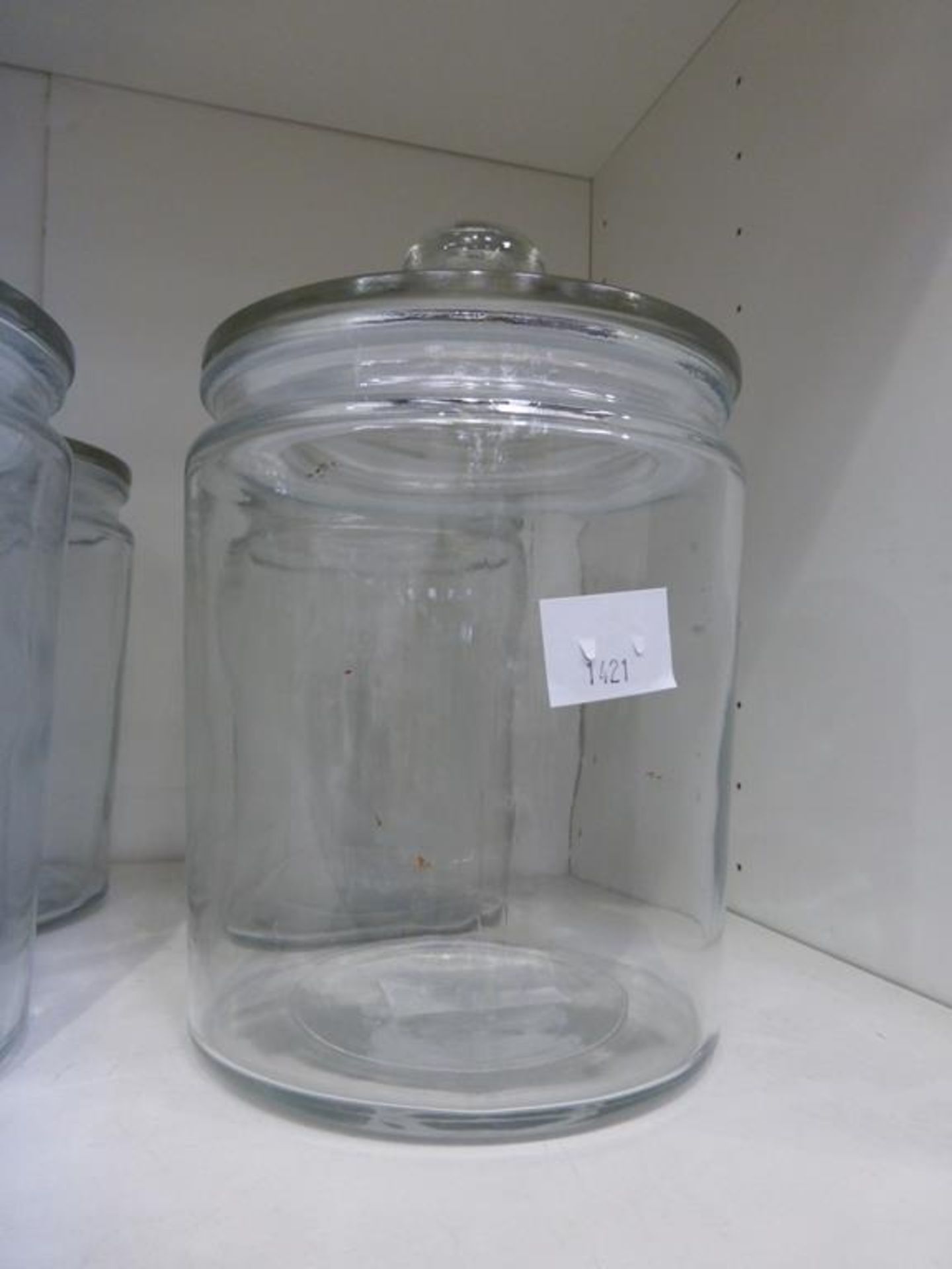 A set of six Large Clear Glass Lidded Storage Jars (est £20-£30) - Image 2 of 2