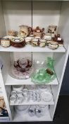 Four shelves to contain a selection of Torquay ware Ceramics, Glassware and a Sampsonite Churchill