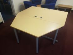 * 3 light oak effect desks. Please note this lot is located at Bayram Timber Ltd, Gibson Lane South,