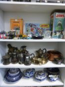 Three shelves to include: Board Games, Toy Vehicles, Metal Ware, Ceramics etc (est £30-£50)