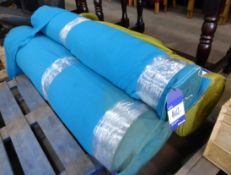 Roll of olive green heavy cloth 1350 mm wide Unused, Roll of blue heavy cloth 1350 mm wide Unused,