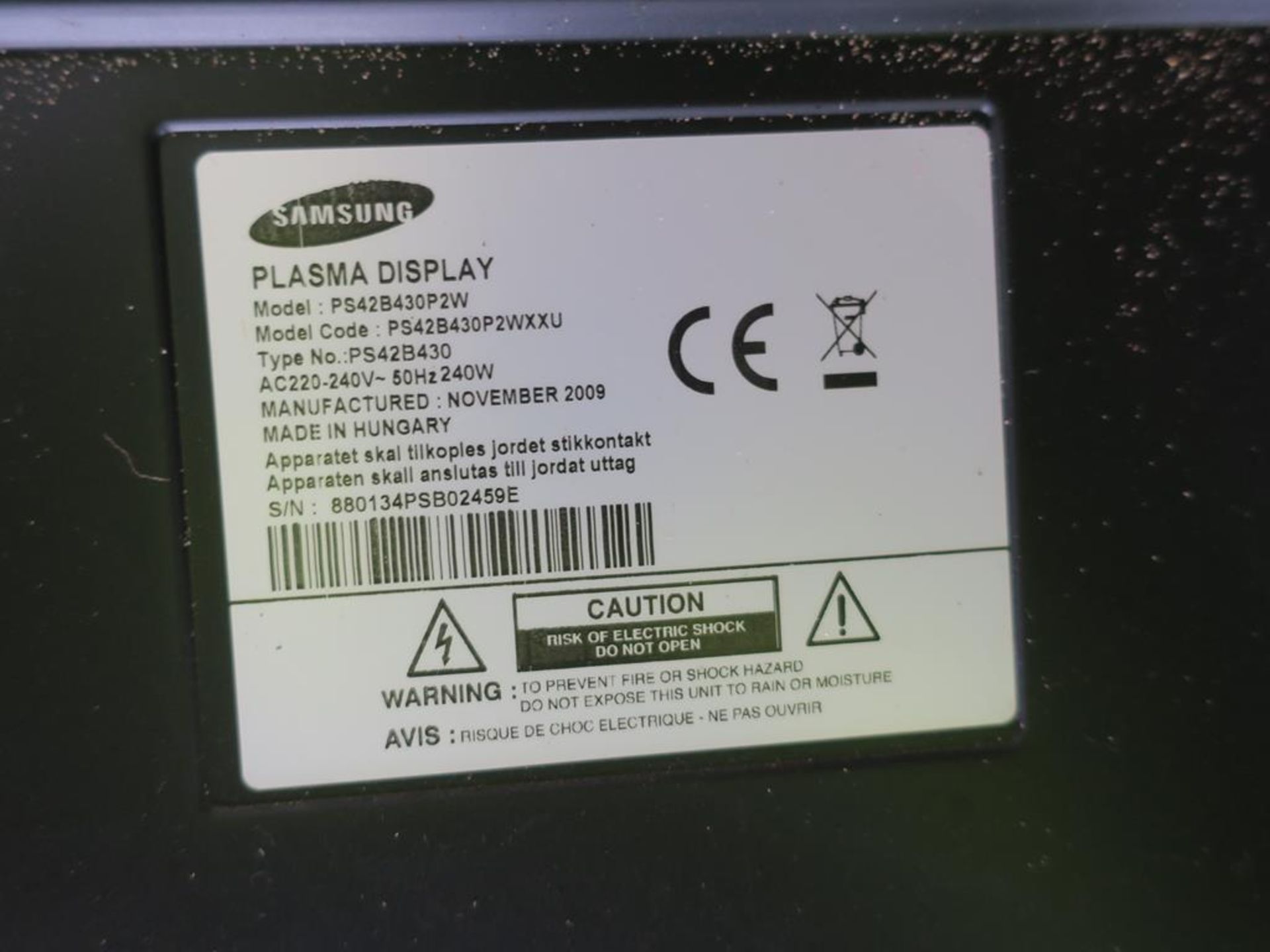 * A Samsung PS42B430PZW TV (no stand) - Image 2 of 2