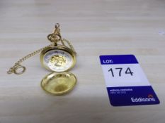 Full Hunter part skeleton pocket watch with person