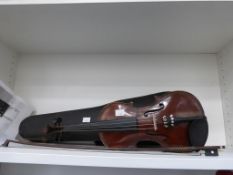 A Violin with Case and Bow. This 1920's Czech made Violin has been Repaired Recently. (See