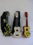 * Three Ukulele in boxes. A Makala Waterman Soprano Model (RRP £27) together with a Kala Military