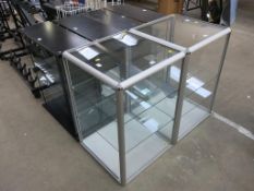* A Pair of Glass Display Cabinets with Shelves and Open Backs (H75cm, W50cm, D50cm) together with
