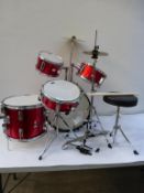 * A Performance Percussion Junior 5 piece Drum Kit Red (partly assembled) with box (RRP £195)