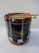 * A Side Drum with chord stretchers, painted sides with a pair of drumsticks (RRP £145)