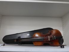 A Violin with Case and Bow. This 1920's Czech made Violin has been Repaired Recently (See
