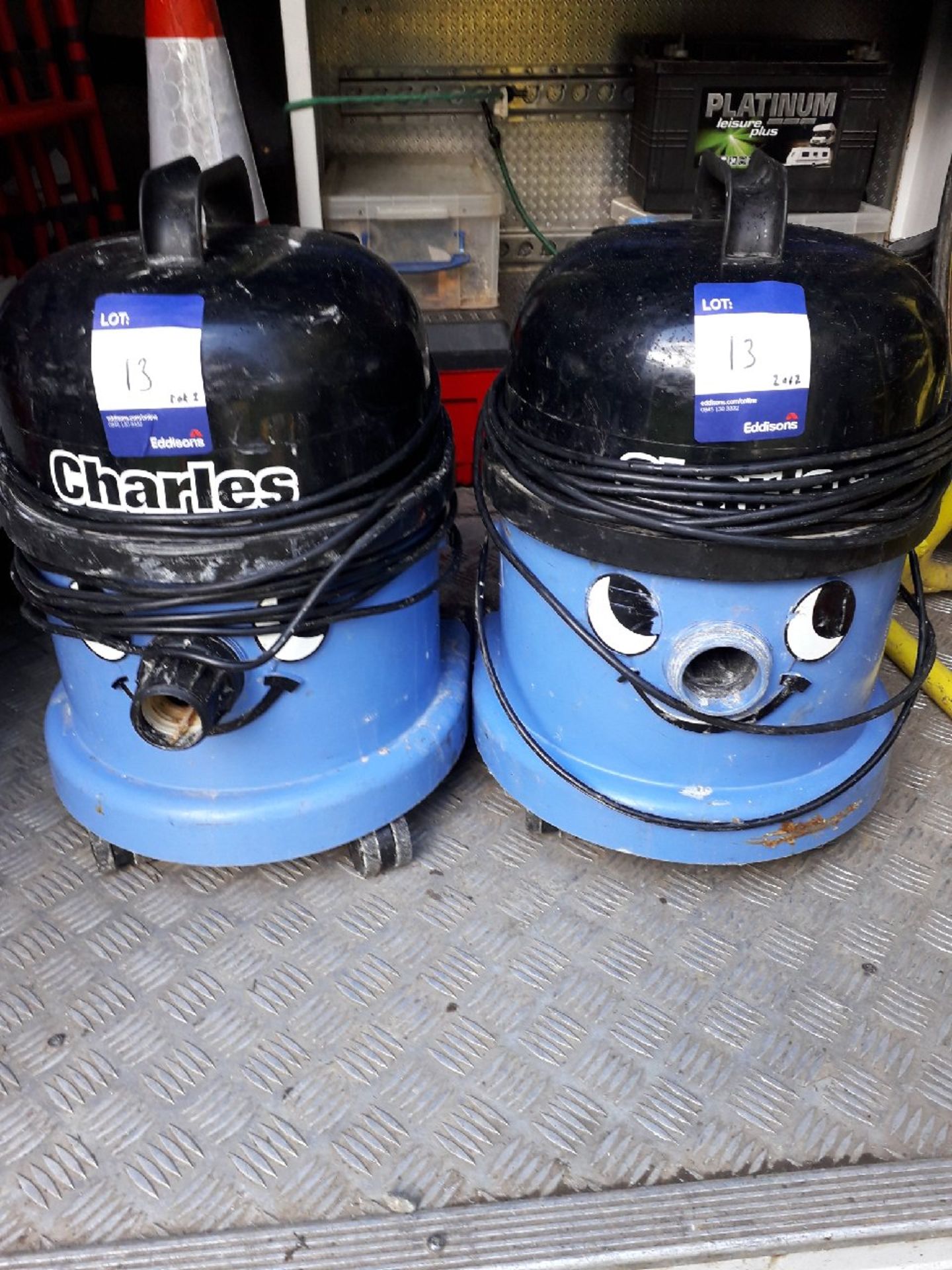 2 x Numatic Charles vacuum’s model CVC370-2 240v without accessories, serial number 162819057 and