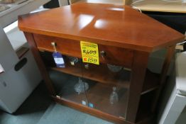 * Polished Wooden Corner TV Stand 82.5cm high (RRP £499) and 4 Glass Ornaments