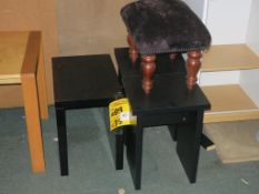 * Gloss Black Coffee Table, Black Footstool (marked) and a Pair of Small Black Coffee Tables