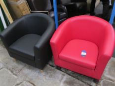 * Black Tub Chair and a Red Tub Chair (Scuffed, marked, loose legs on red chair)