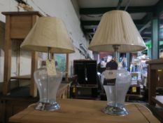 * Pair of Glass and Chrome Table Lamps (40cm high without shades)