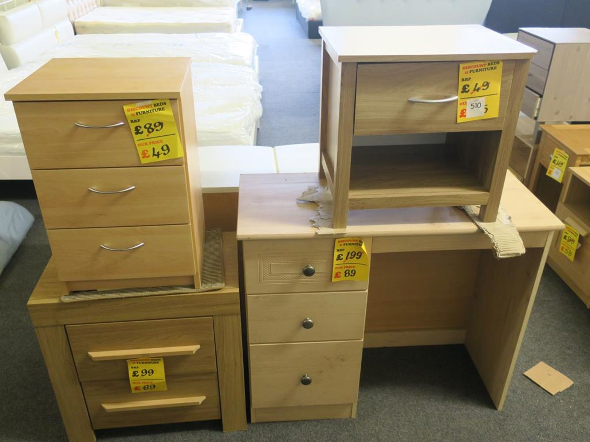 * Three assorted Bedroom Cabinets together with Three Drawer Desk (4)