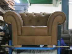 * Antiqued Leather Chesterfield Style Armchair