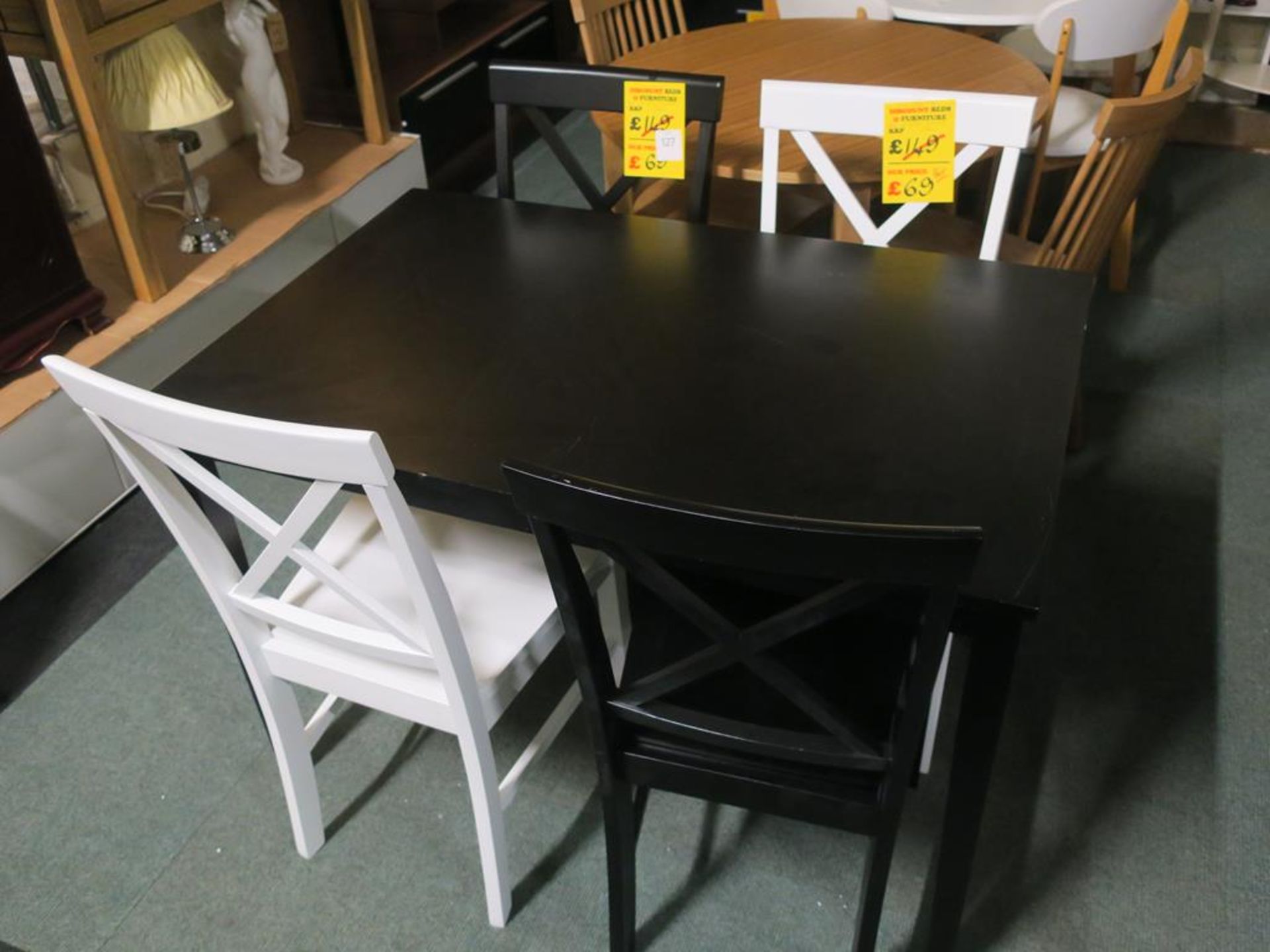 * Black Kitchen Table and 4 Chairs (2 x Black, 2 x White) (marked) and a Circular Kitchen Table