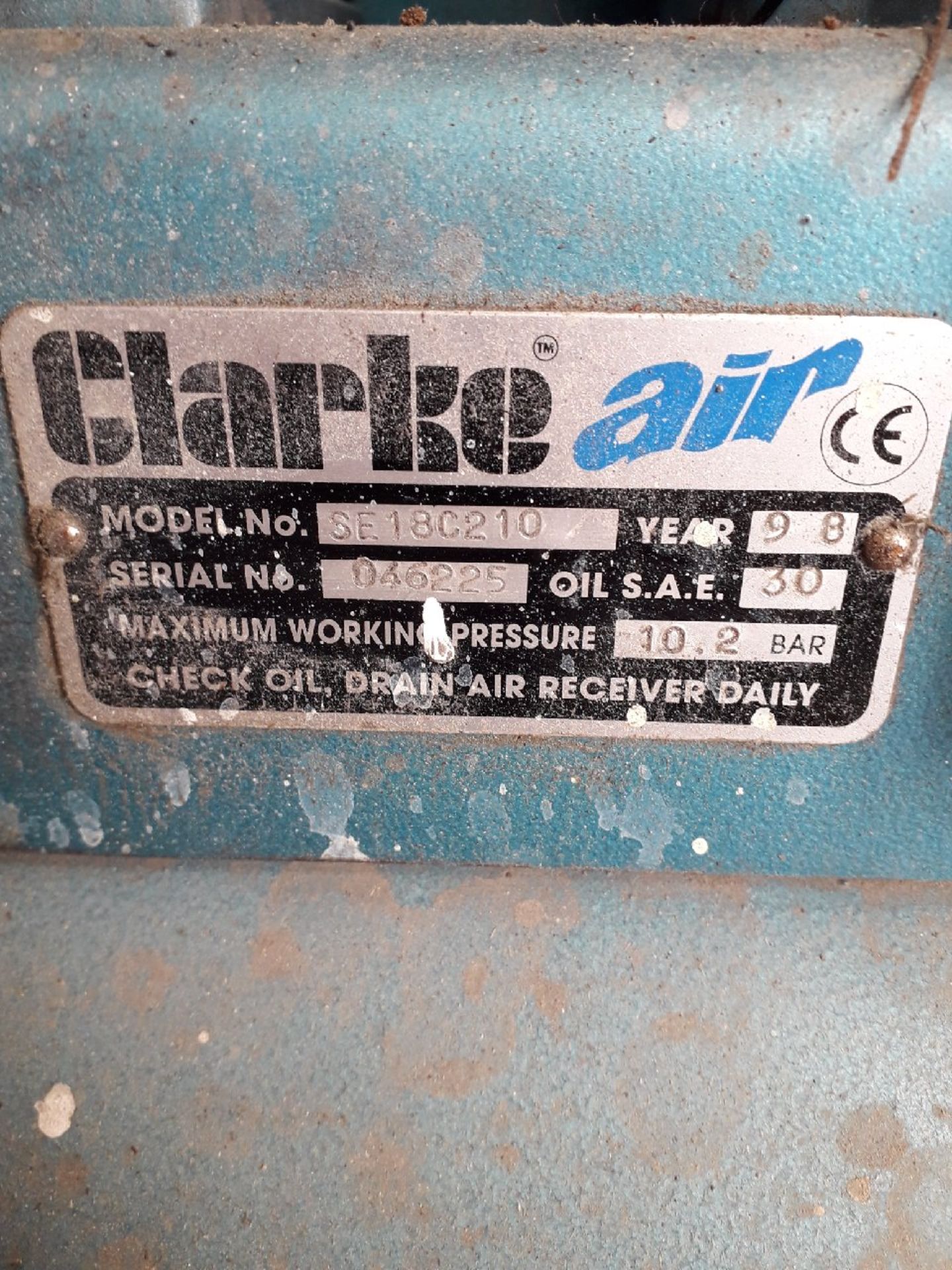 Clarke SE180210 Receiver Mounted Compressor serial - Image 2 of 2