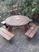 2 x 8 seater timber round table/bench