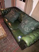 Green leather Chesterfield style sofa,190x85x70cm
