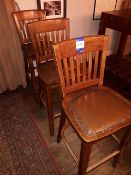 3 high bar chairs, wood with leather upholstery, overall height 114cm, seat height 76cm