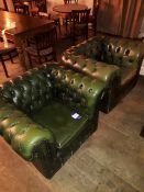 2 Green leather Chesterfield style chairs