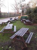 8 x wooden garden table/bench pub furniture 1x round 8 seat, 5 x rectangle 6 seat, 2 x rectangle 4