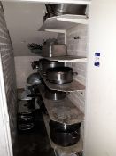 Contents of storage room to include; quantity of various cooking pots, pans, trays and containers