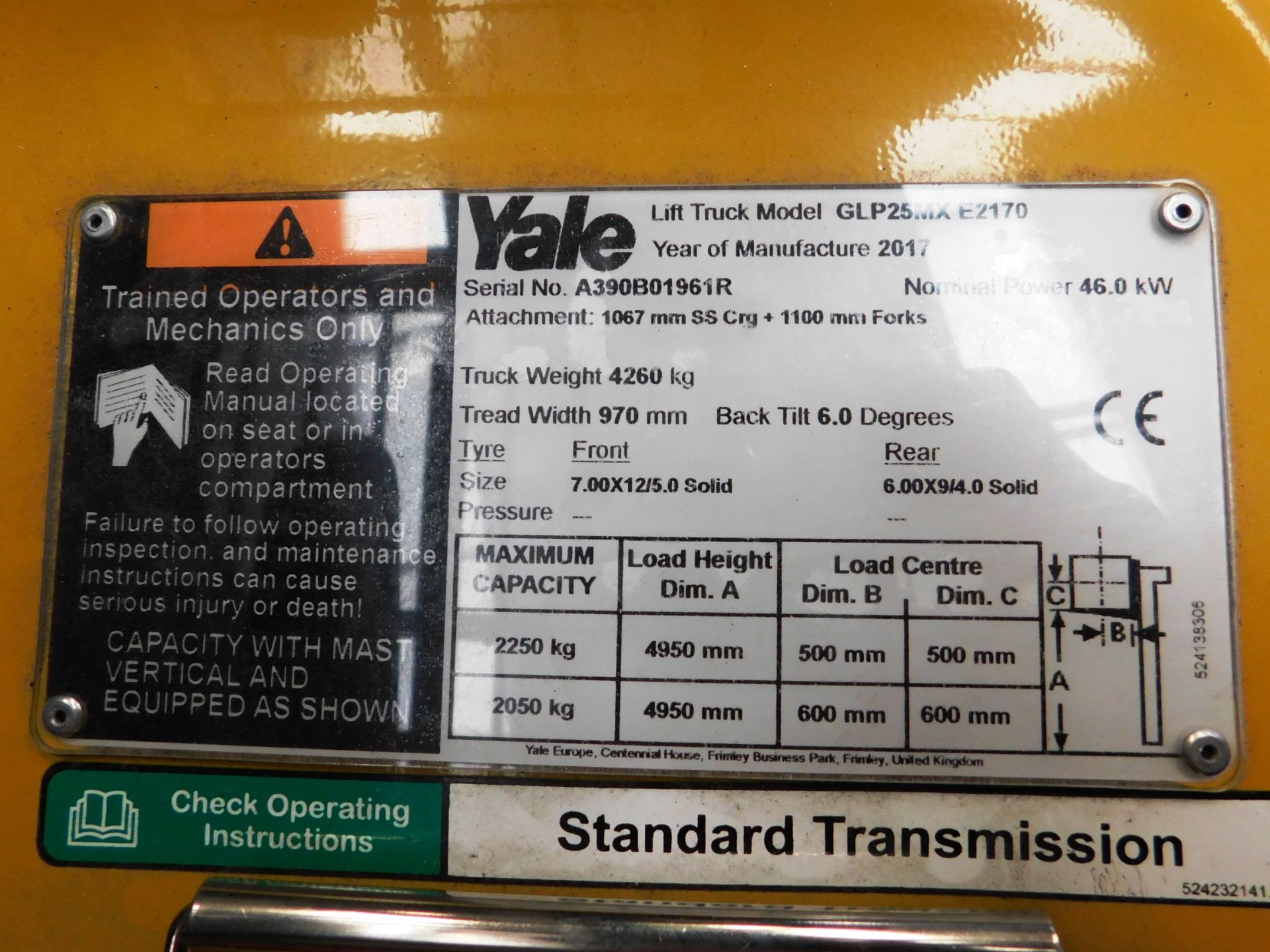 Yale GLP25MX E2170 LPG fork lift truck, serial num - Image 6 of 8