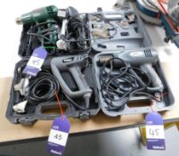 Assortment of heating tooling, including Titan, Earlex, and Bosch heat guns