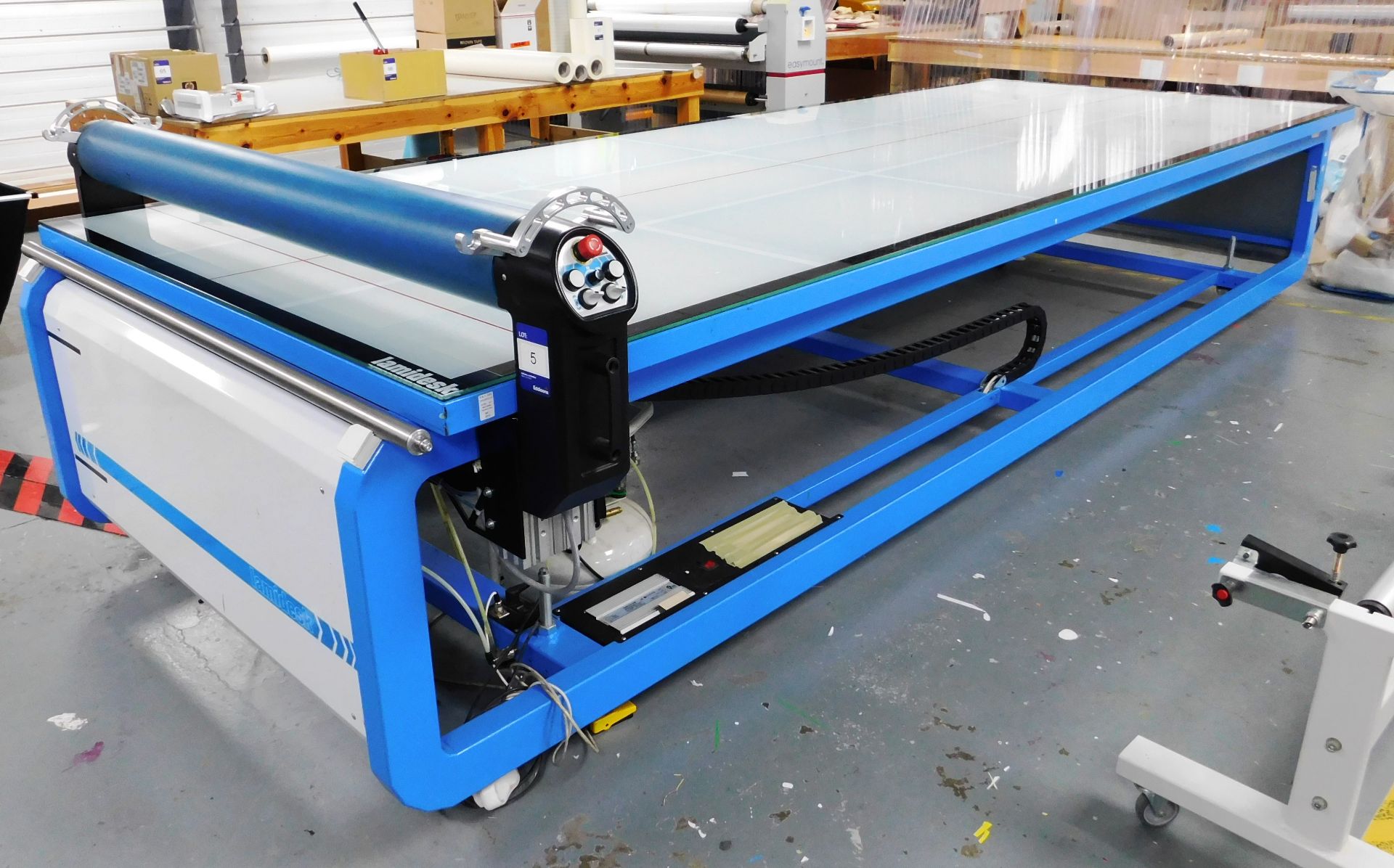 Lamidesk HD 1.6 easy shift LED light up laminating table, approximately 4.5m x 2m, Serial number: