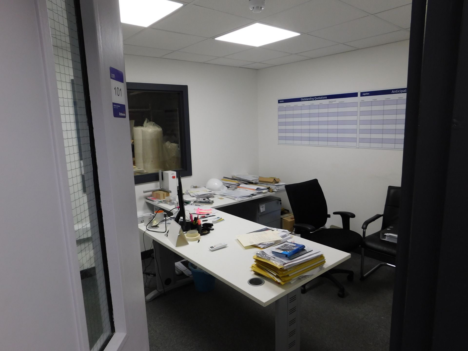 Contents to office to include 2 x single person workstations, 2 x chairs, and monitor. Excludes