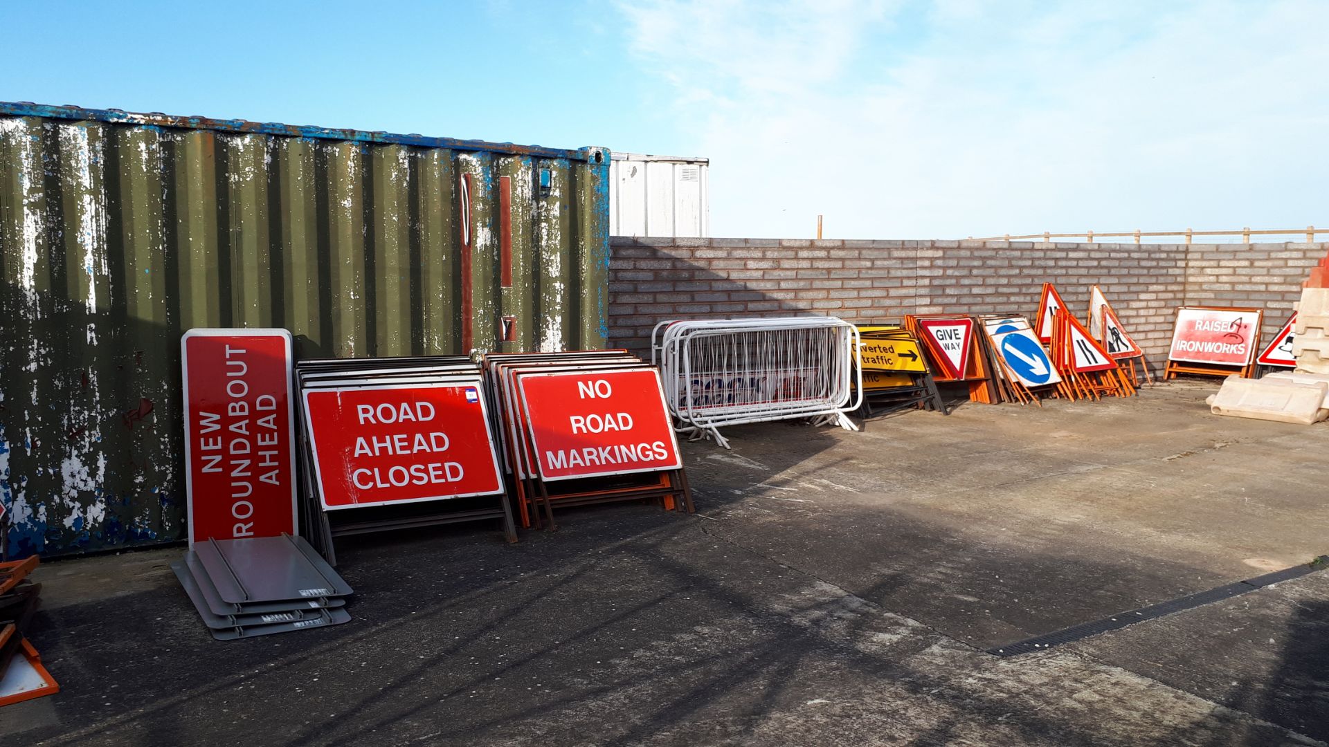 Large quantity of assorted road signs and barriers