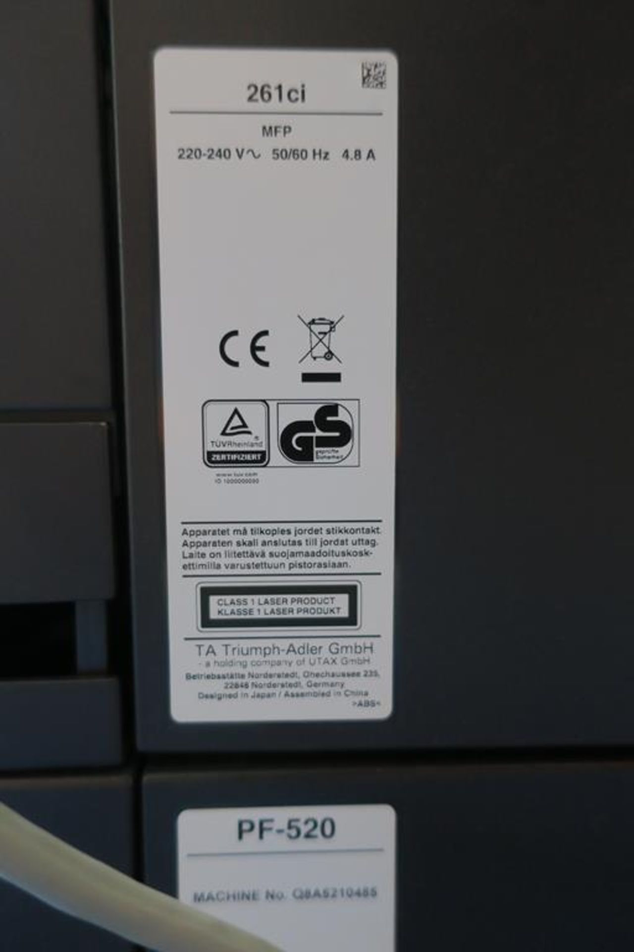 * A UTAX PF520 S/N Q8A5210485 Photocopier. Please note there is a £5 plus VAT Lift Out Fee on this - Image 5 of 5