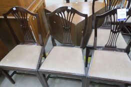 A Set of Six Dining Chairs with a pale velour cushioned seat (6) (est £25-£50)