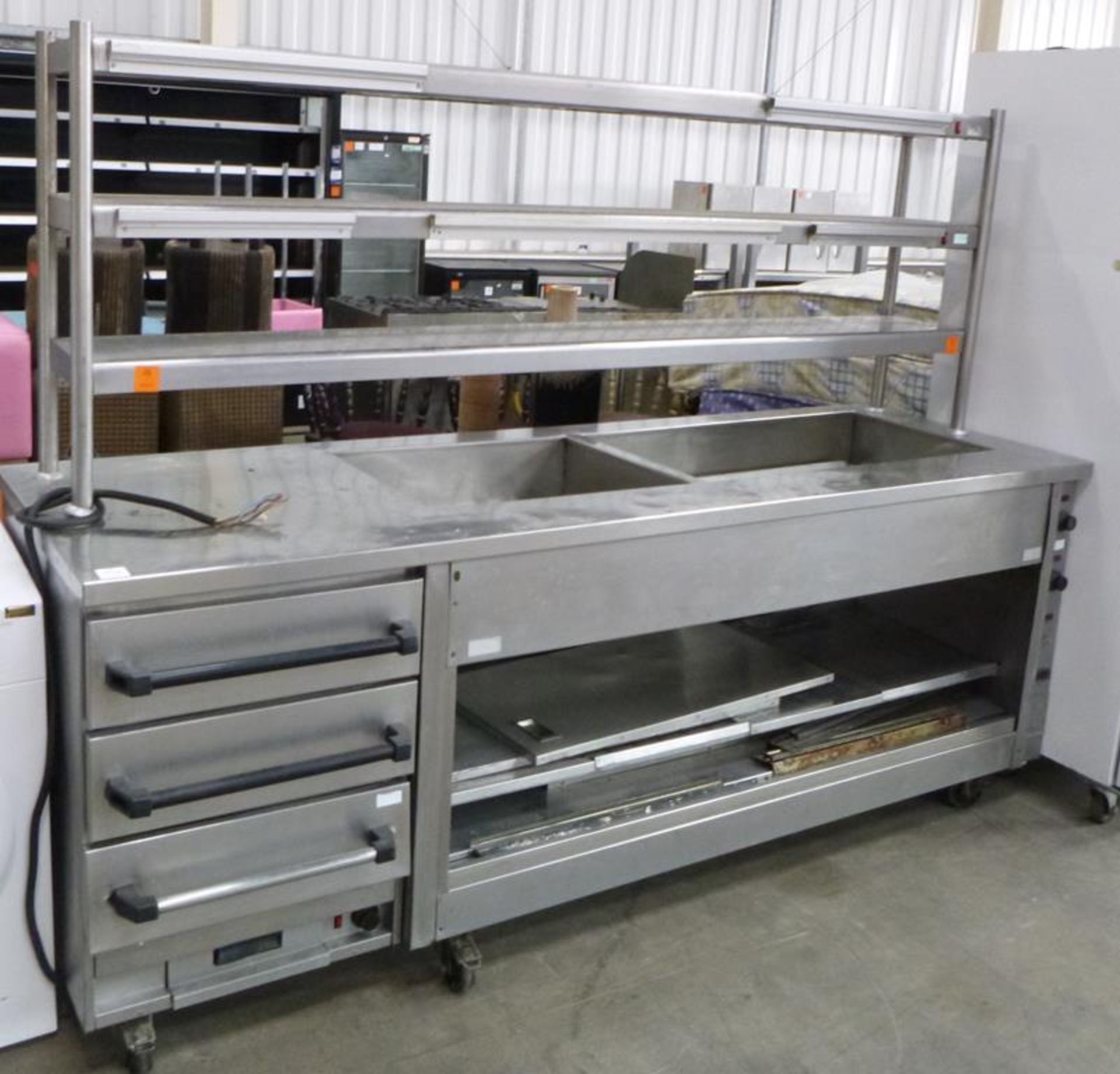 A Large Stainless Steel Heated Serving Counter Unit with 3 Tier Shelving to the top and 3 Drawers to - Image 2 of 2