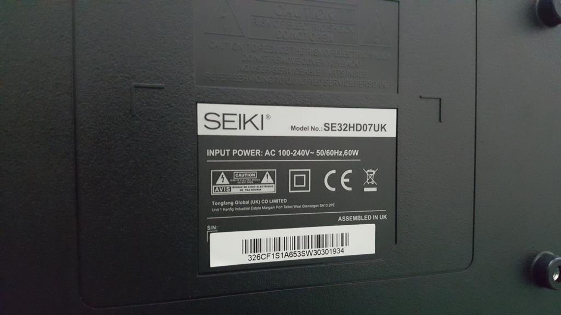 * A Seiki 'HD Ready LED' TV (model SE32HD07UK) with Box- No Remote - Image 2 of 4