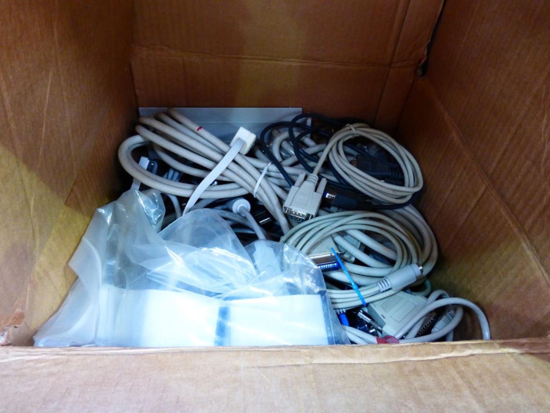 Qty of various assorted computer cables, vga, computer extension cables, data etc. to carton used