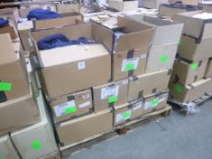* A pallet of various Workware to include Clean Room Stocking Boots, Orange Overalls, Blue
