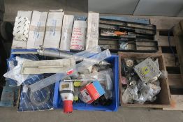 A pallet to contain various Pipe Fittings, Grundfos Acc 5m Relay Cables, Filters etc. Please note