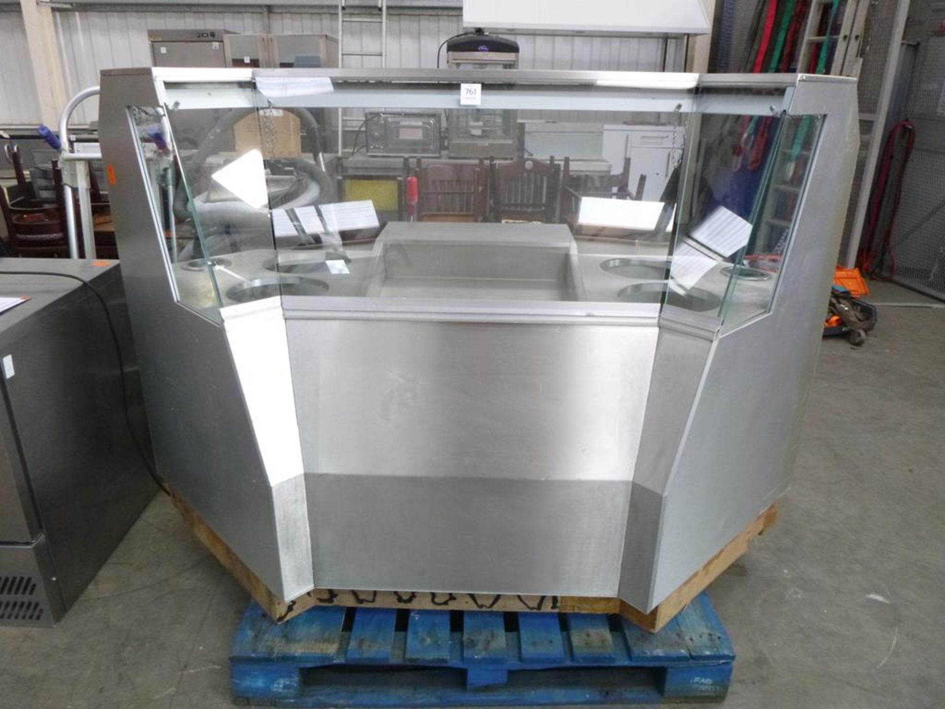 A Corner Wooden and Stainless Steel Serving Unit complete with Stainless Steel Heated Cupboard to