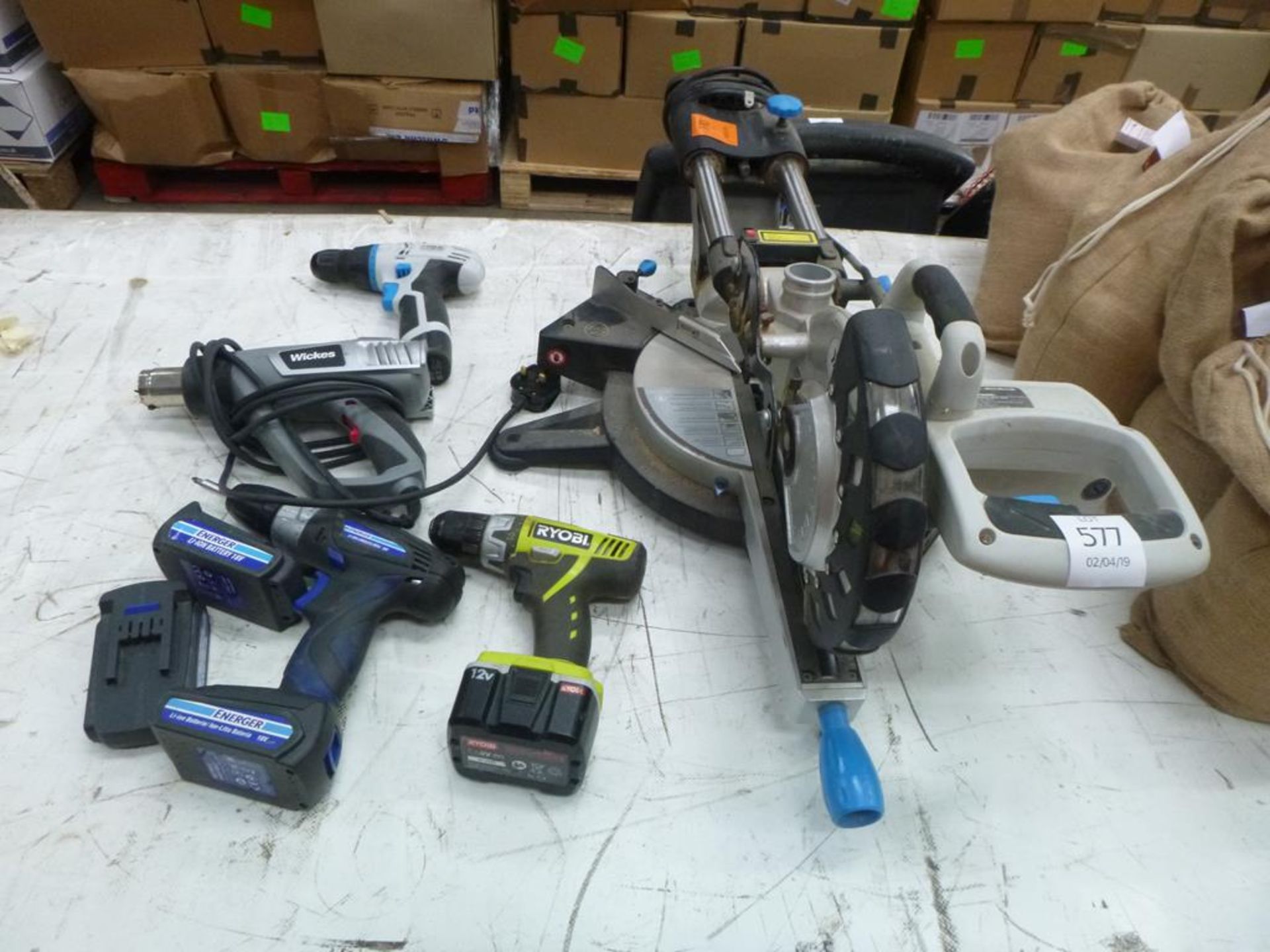 * A Mac Allister 240V Mitre Saw and various Battery Drills etc (no chargers)