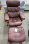 A Brown Faux Leather Swivel Chair with Arms and Matching Foot Stool (2) (est £60-£120)