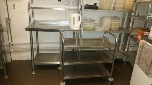Stainless steel three tier trolley, table with she