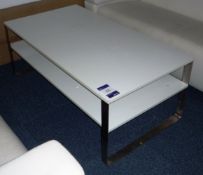 White melamine topped coffee table with undershelf