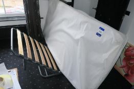 * Single Fold Up Bed with Mattress and White Melamine 5 Drawer Chest of Drawers. This lot is located