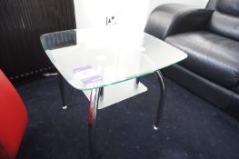 * Glass Topped Chrome Coffee Table (550 x 550). This lot is located in the Conservatory