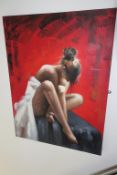 * Large Ballerina Canvas to wall. This lot is located in the Stairwell down from 200.